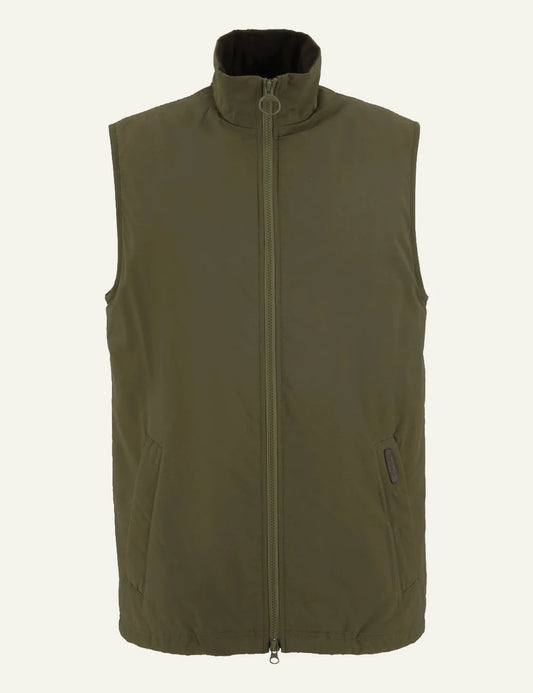 barbour lightweight zip vest olive front flat view