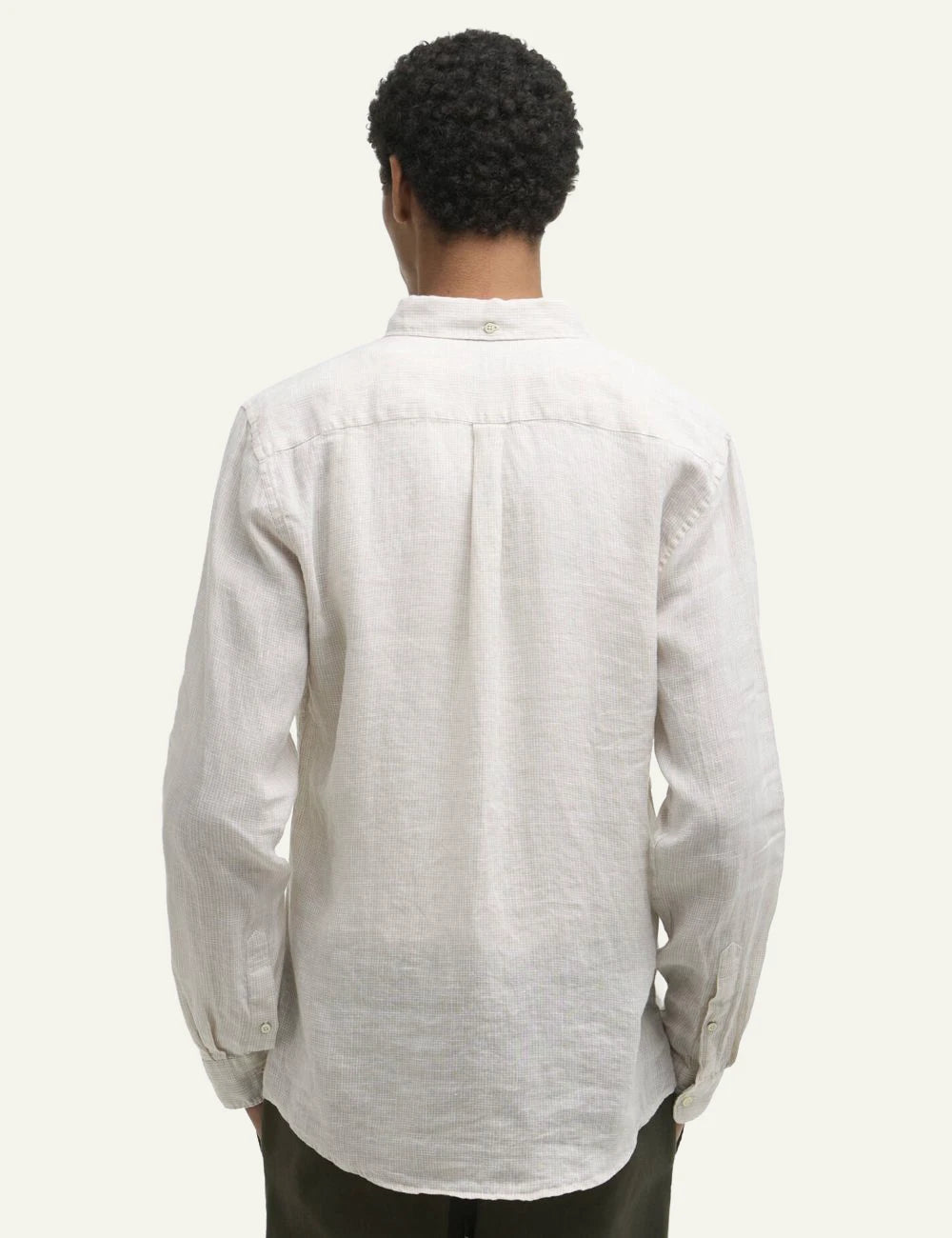 barbour linen shirt beige long sleeve model back model view