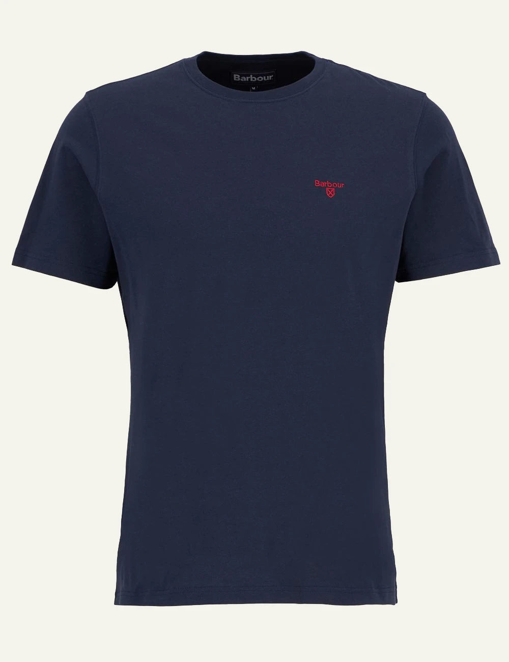 barbour navy t-shirt red logo front flat view