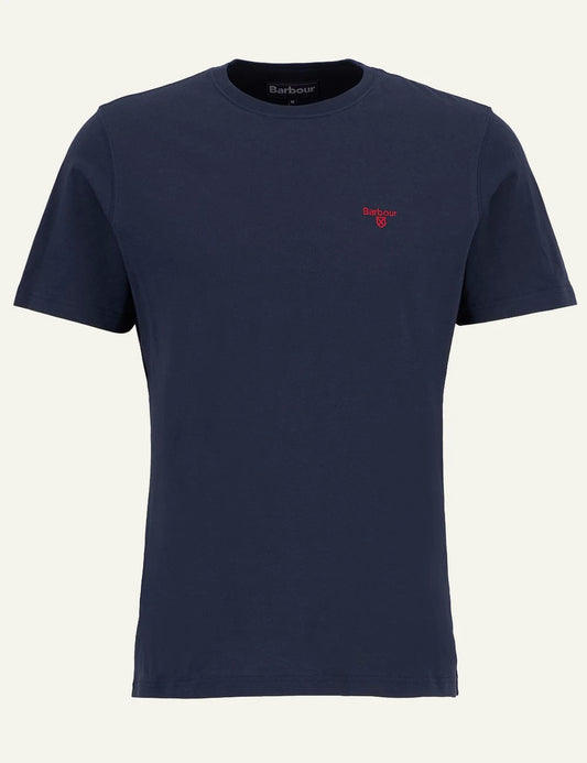 barbour navy t-shirt red logo front flat view