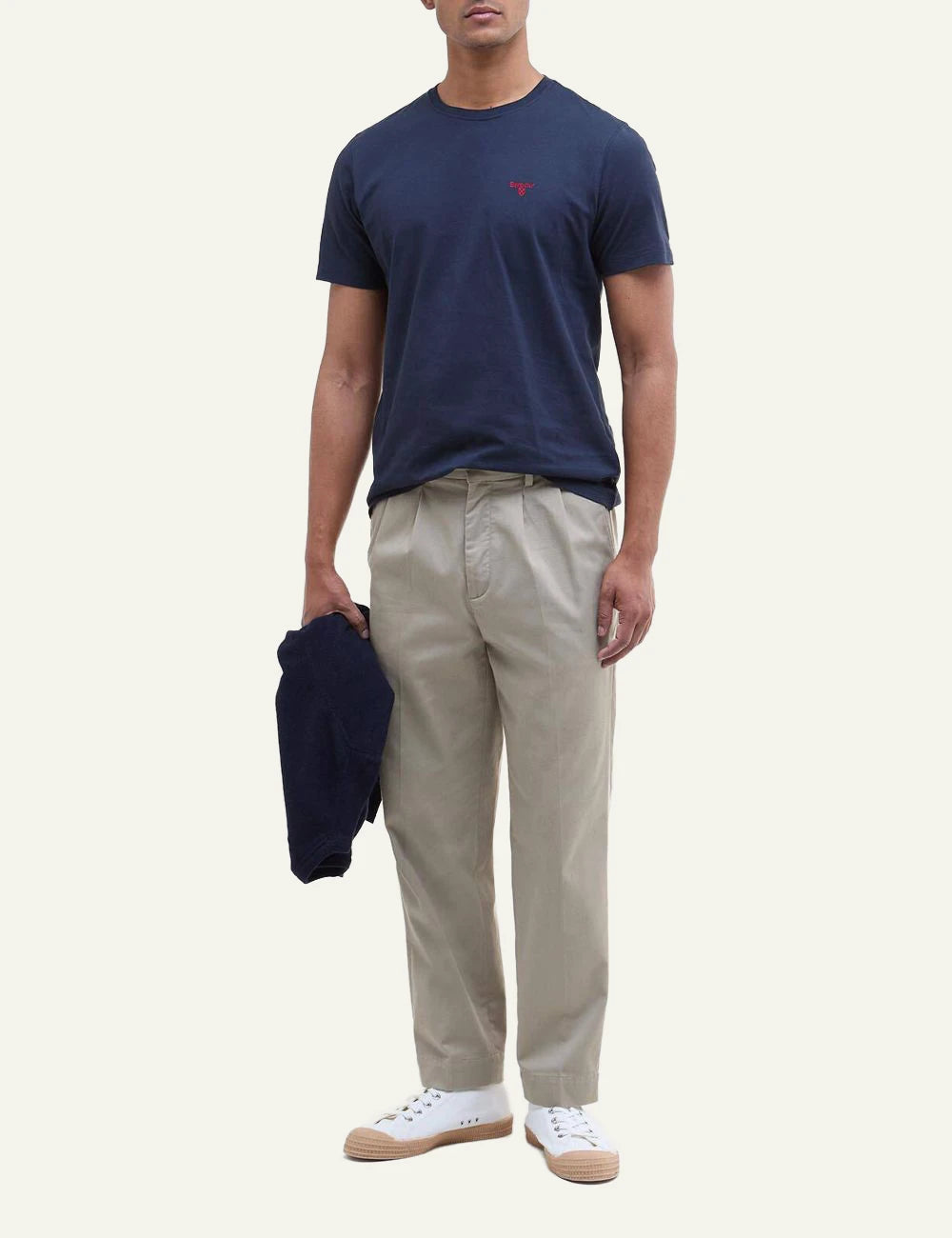 barbour navy t-shirt red logo full body view
