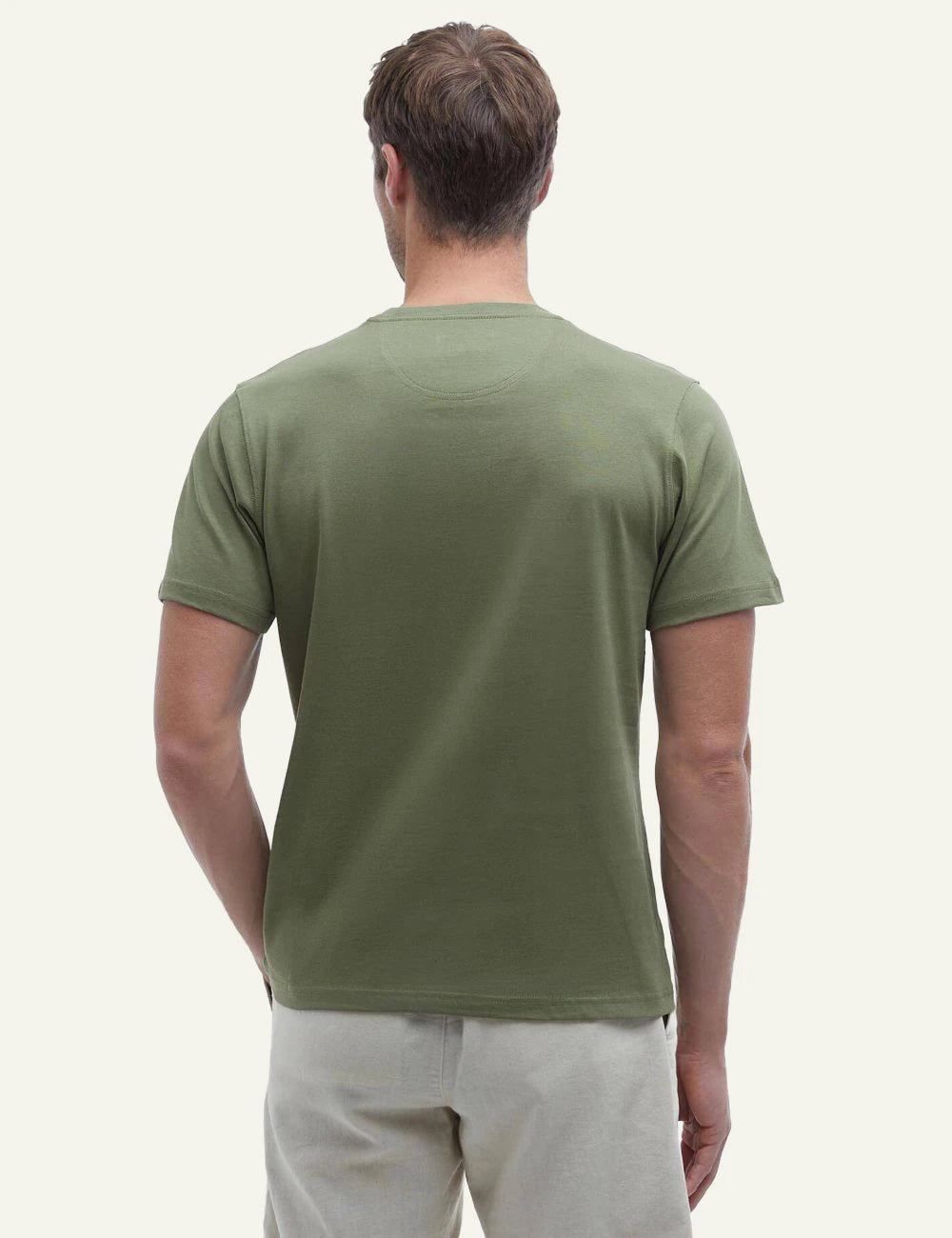 barbour olive green t-shirt logo chest back model view