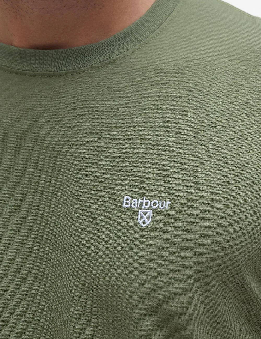 barbour olive green t-shirt logo chest detail view