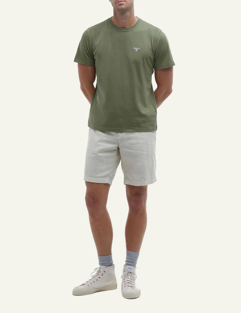 barbour olive green t-shirt logo chest full body view