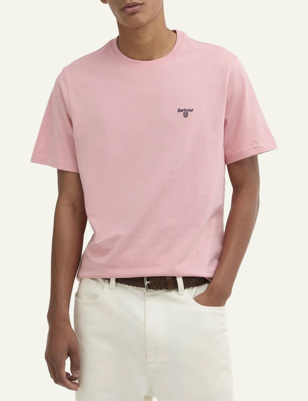 barbour pink t-shirt logo chest front model view