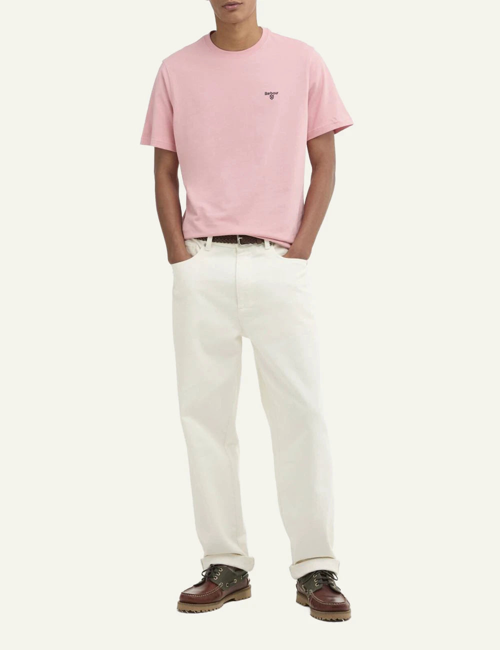 barbour pink t-shirt logo chest full body view