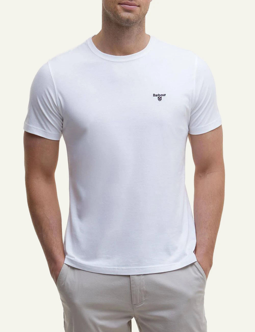 barbour white t-shirt logo chest front model view