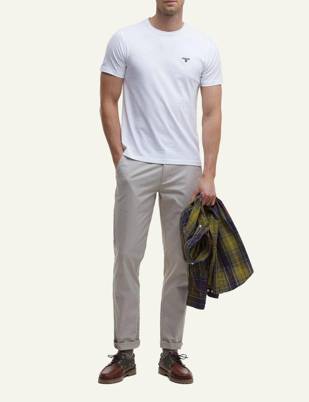 barbour white t-shirt logo chest full body view