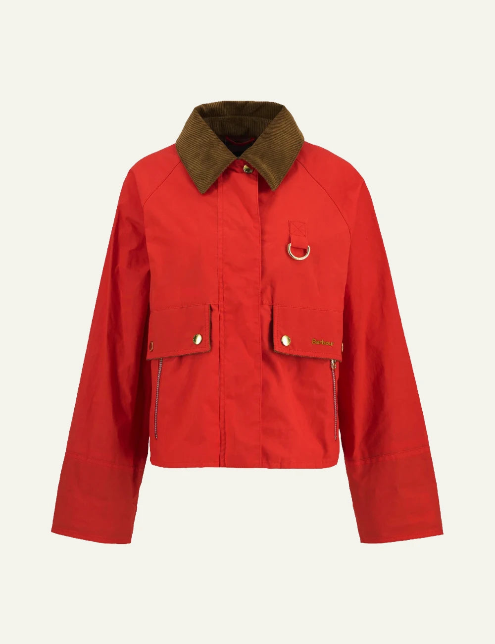 barbour mackworth casual jacket red cord collar cropped utility front view