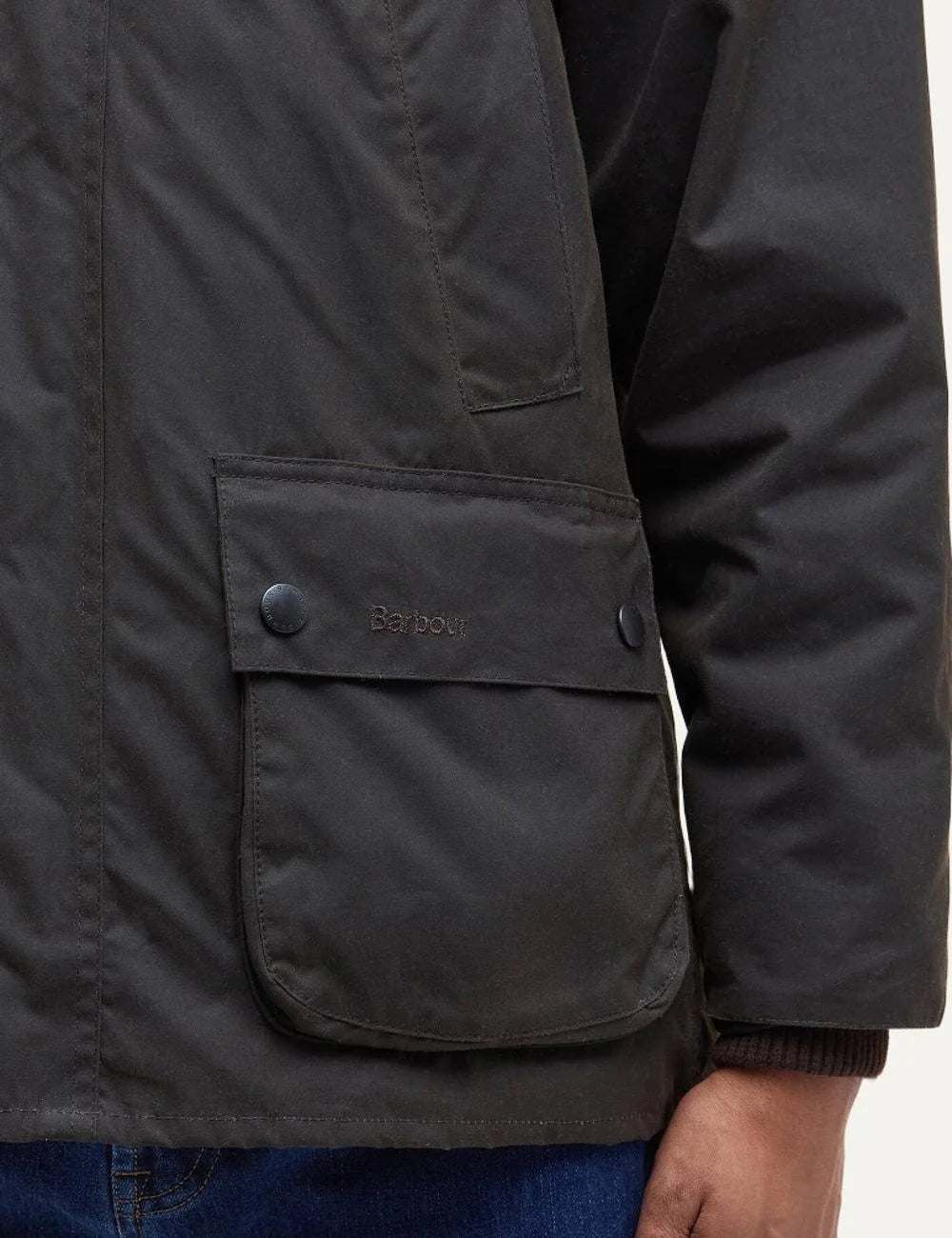 Barbour men Classic Bedale olive waxed cotton jacket with brown corduroy collar and utility pockets pocket