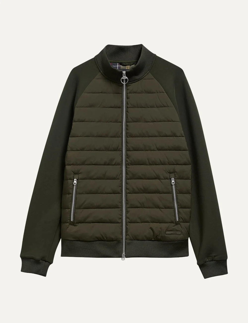 Barbour men Thornton dark green quilted sweatshirt with raglan sleeves zip pockets and two-way zip