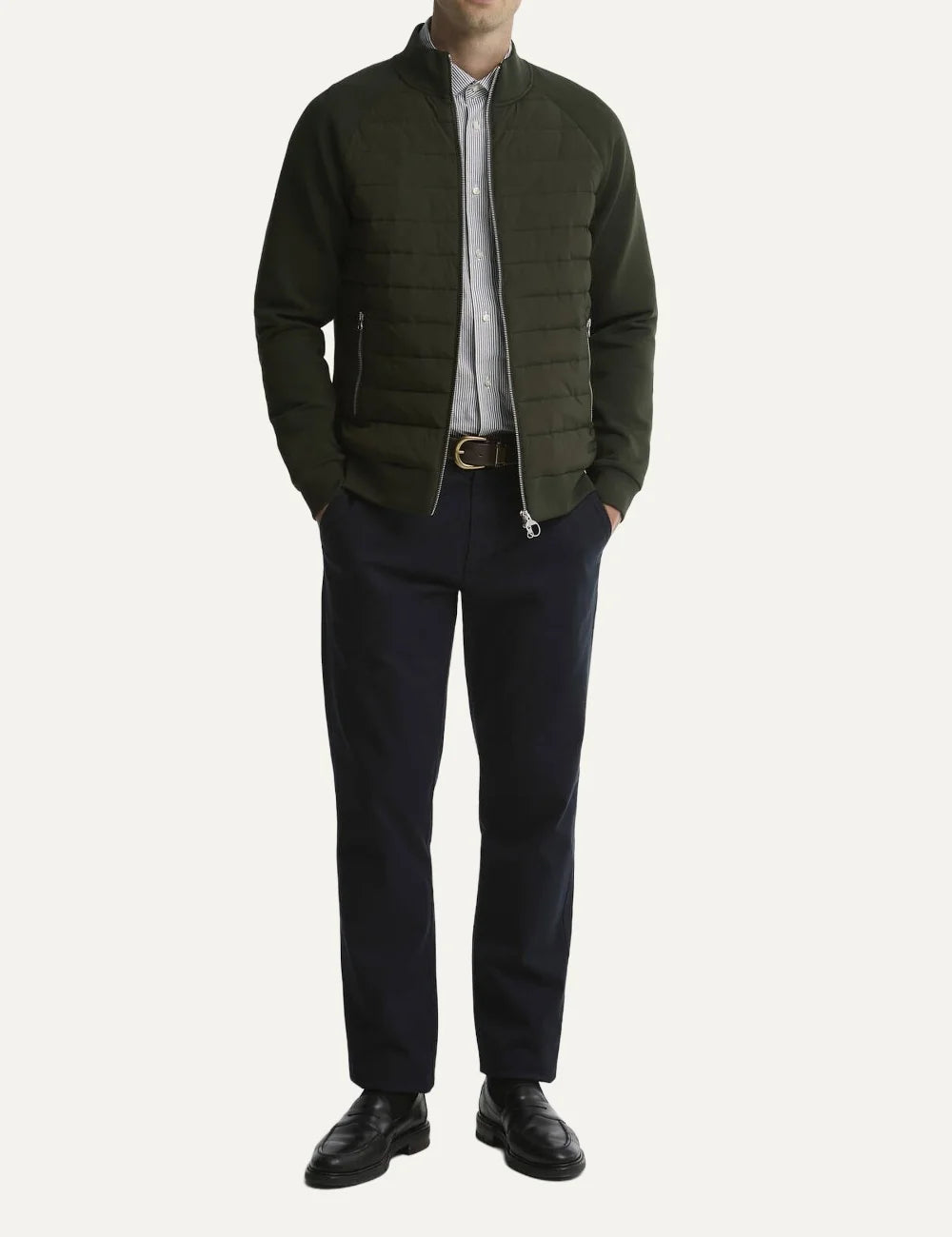 Barbour men Thornton dark green quilted sweatshirt with raglan sleeves zip pockets and two-way zip full body