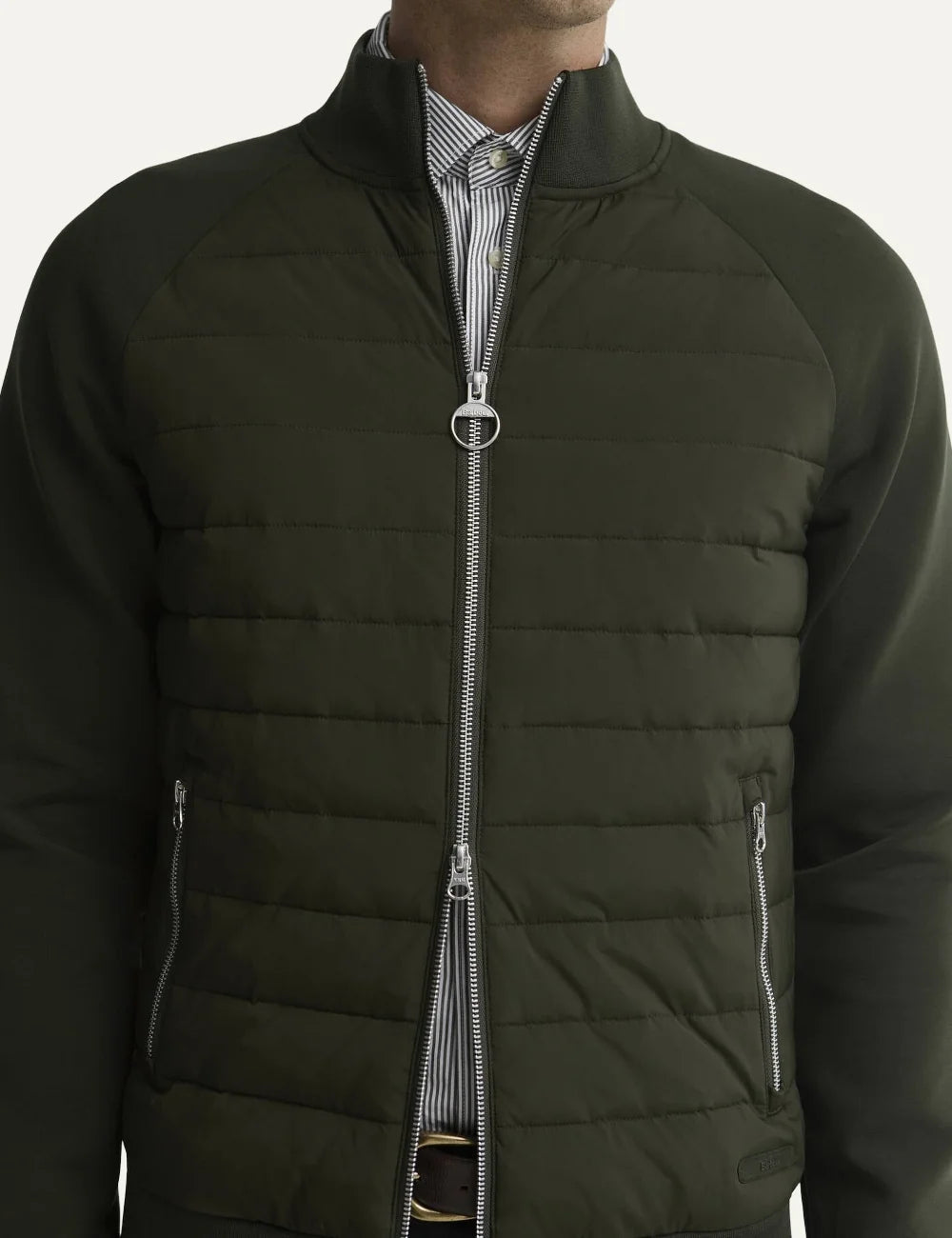 Barbour men Thornton dark green quilted sweatshirt with raglan sleeves zip pockets and two-way zip detail