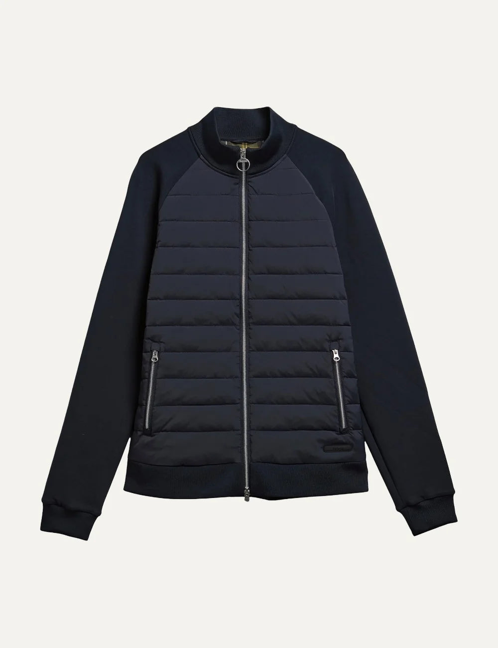 Barbour men Thornton navy quilted sweatshirt with raglan sleeves zip pockets and two-way zip