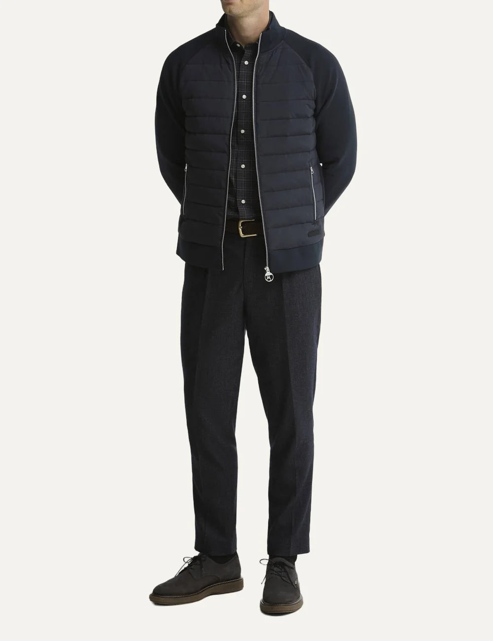 Barbour men Thornton navy quilted sweatshirt with raglan sleeves zip pockets and two-way zip full body