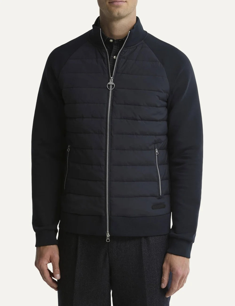 Barbour men Thornton navy quilted sweatshirt with raglan sleeves zip pockets and two-way zip detail