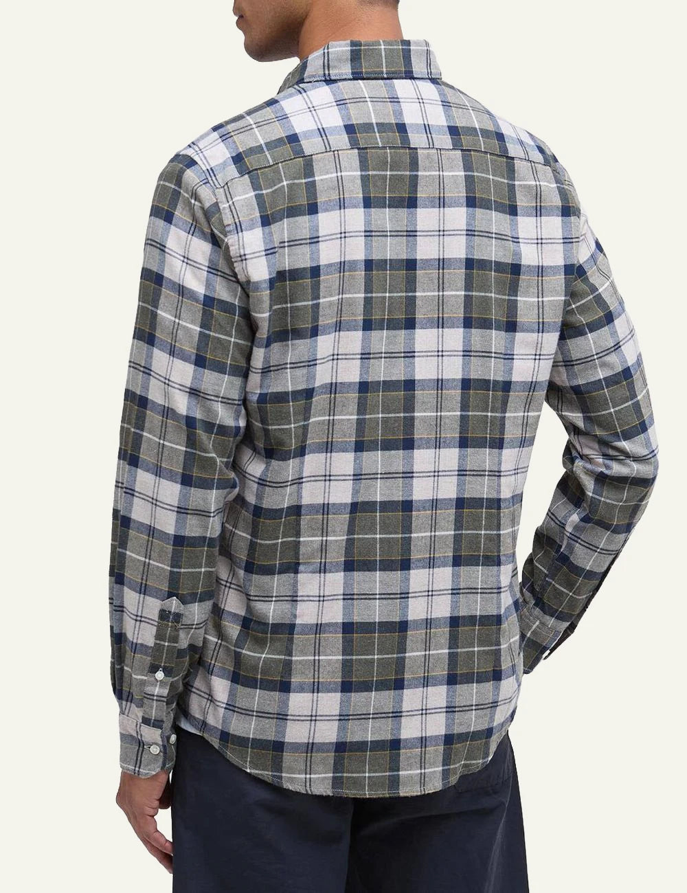 Barbour men's beige grey and blue check cotton long sleeve shirt back
