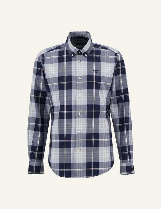 Barbour men's blue and white check cotton long sleeve shirt