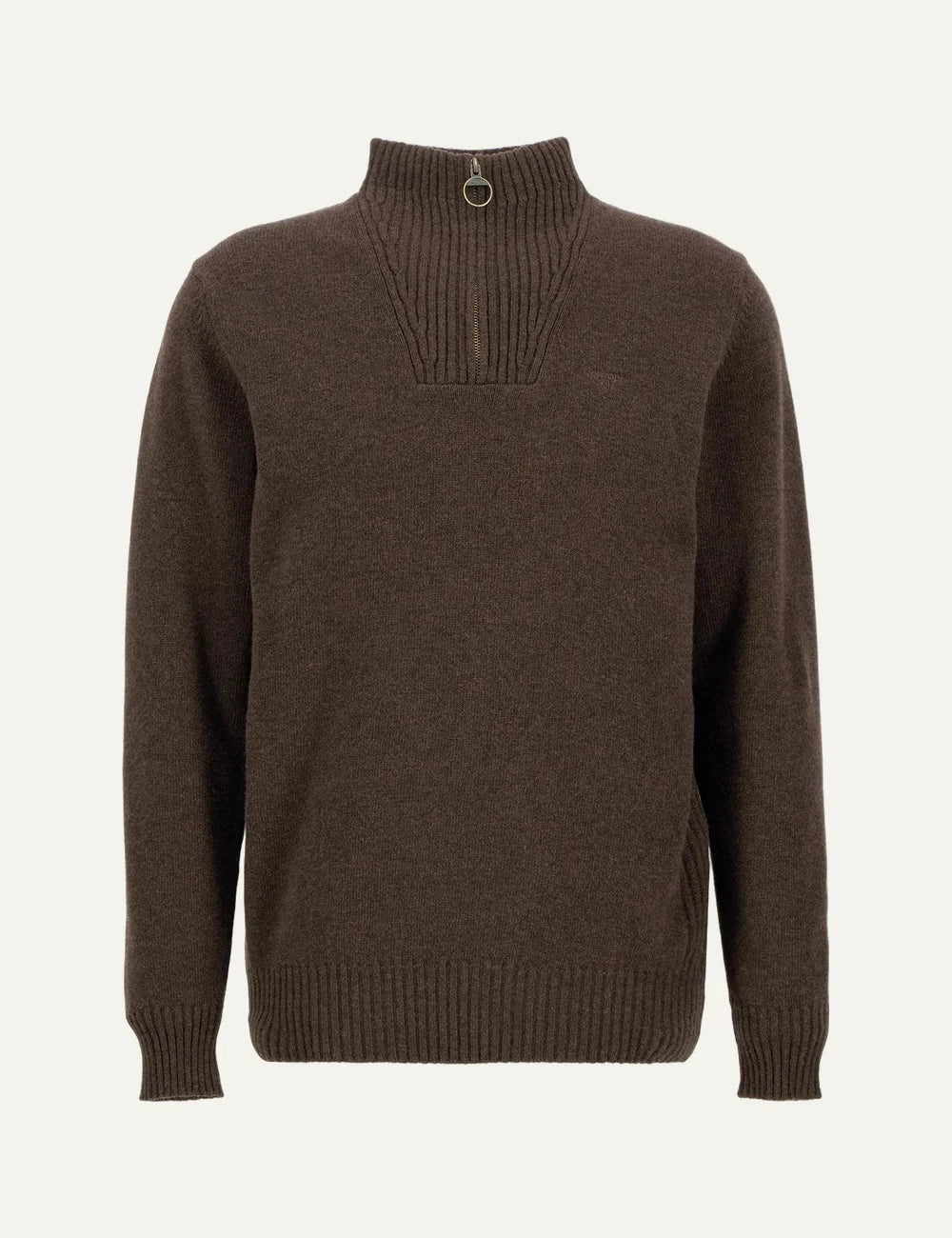 Barbour men's brown lambswool quarter-zip knitted jumper