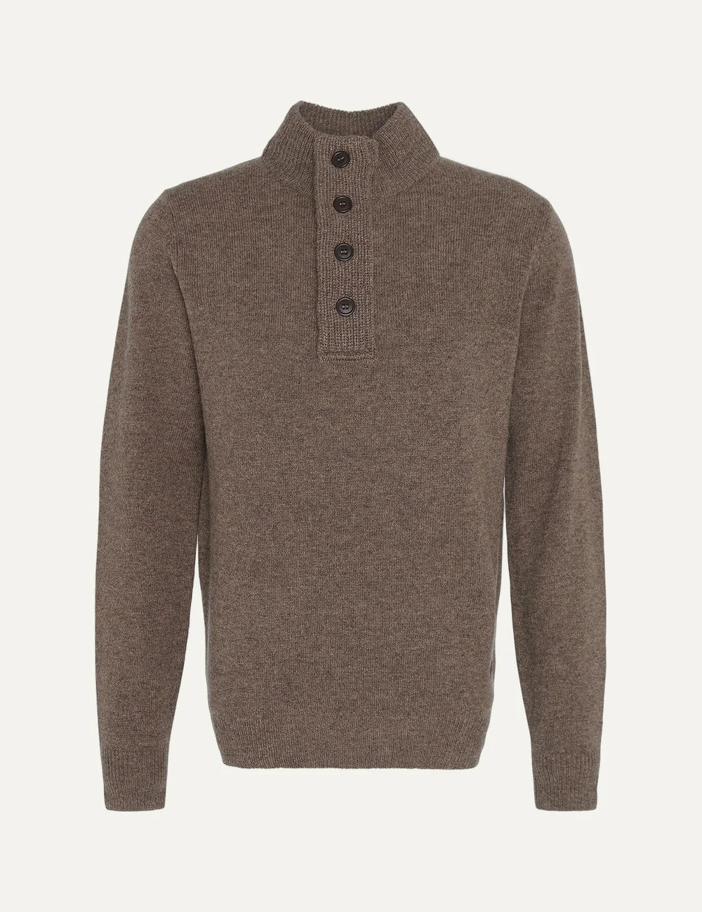 Barbour men's brown wool funnel neck jumper with leather elbow patches