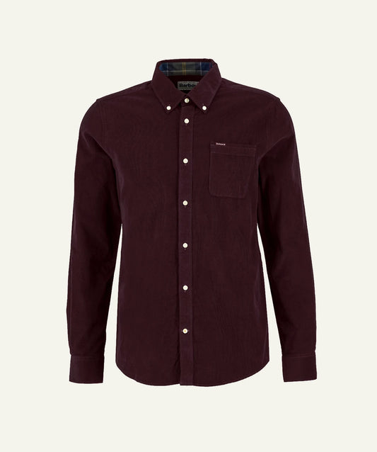 Barbour men's burgundy corduroy cotton long sleeve shirt
