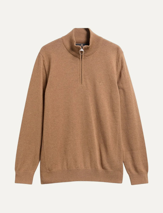Barbour men's camel cotton quarter zip jumper
