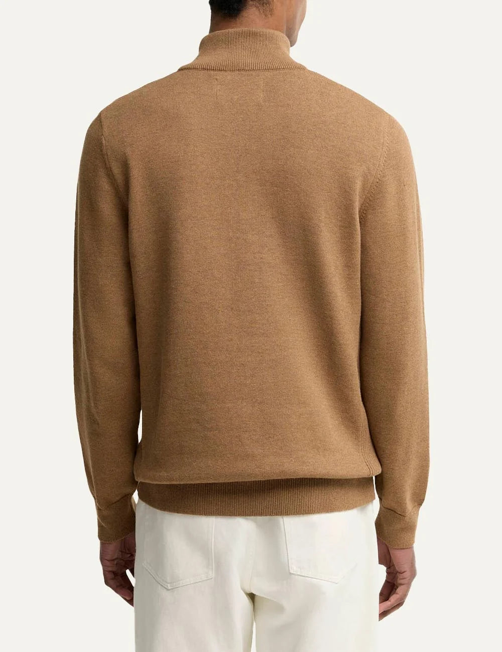 Barbour men's camel cotton quarter zip jumper back