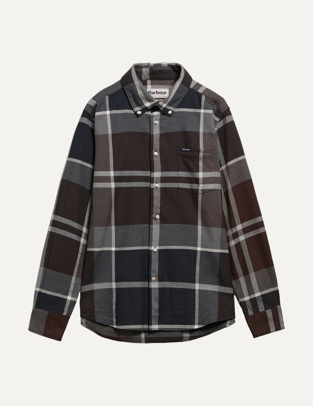 Barbour men's cotton check shirt in dark brown, charcoal and black