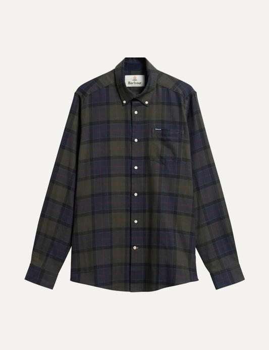 Barbour men's cotton check shirt in dark green and navy blue