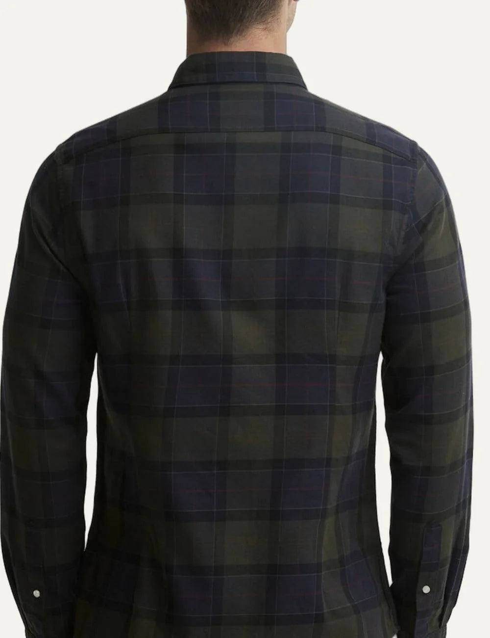 Barbour men's cotton check shirt in dark green and navy blue back