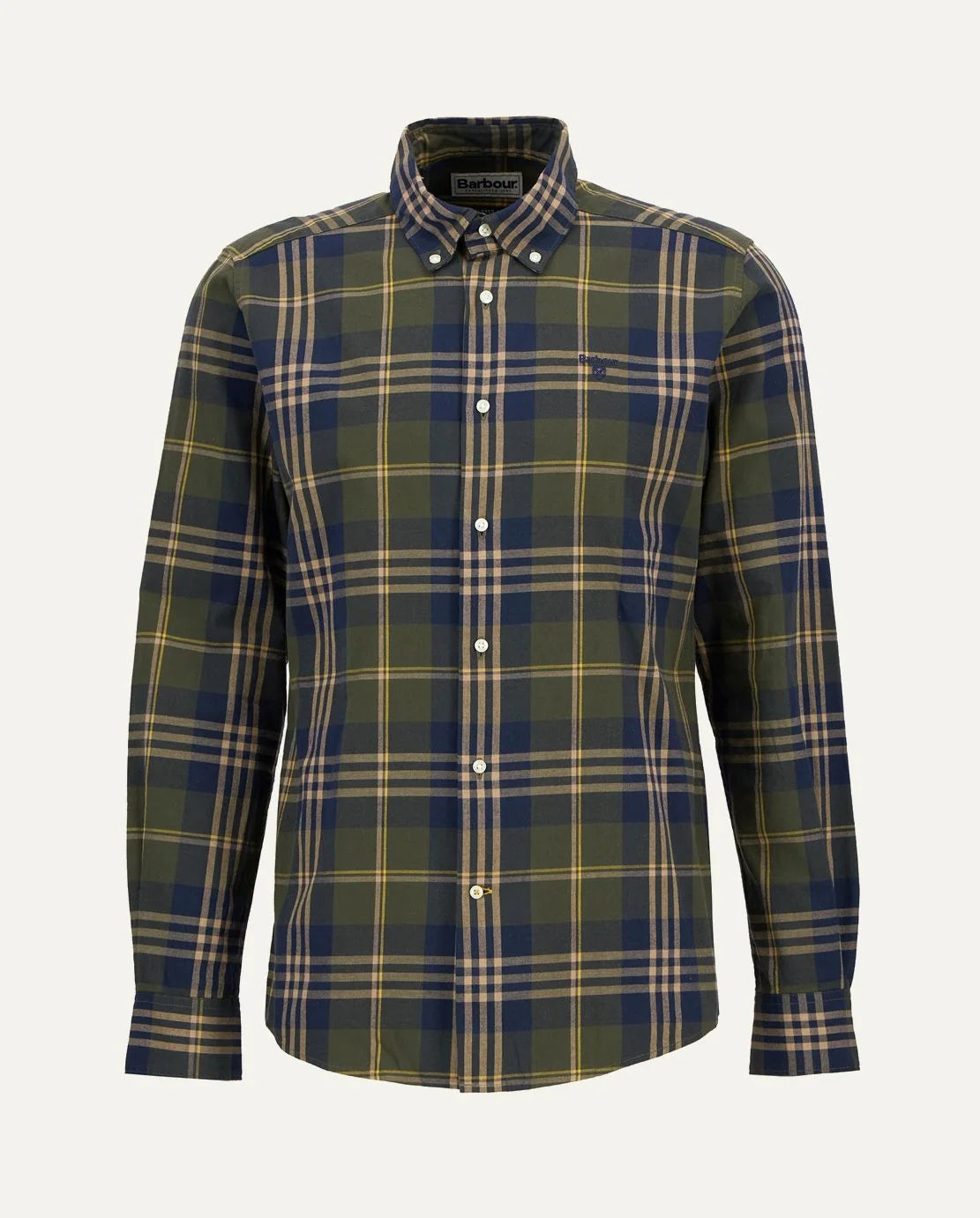 Barbour men's cotton check shirt in khaki, navy and beige
