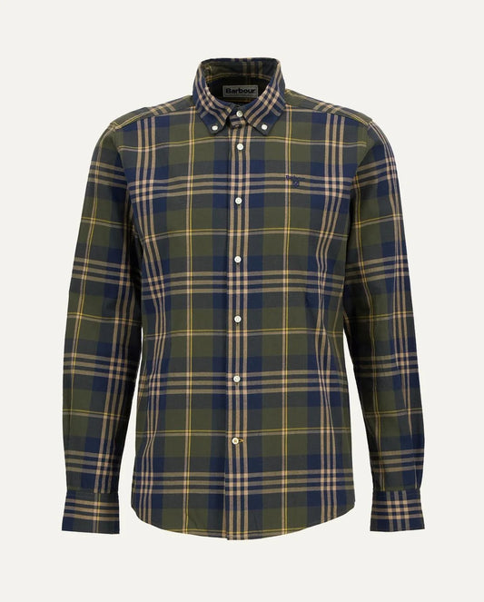 Barbour men's cotton check shirt in khaki, navy and beige