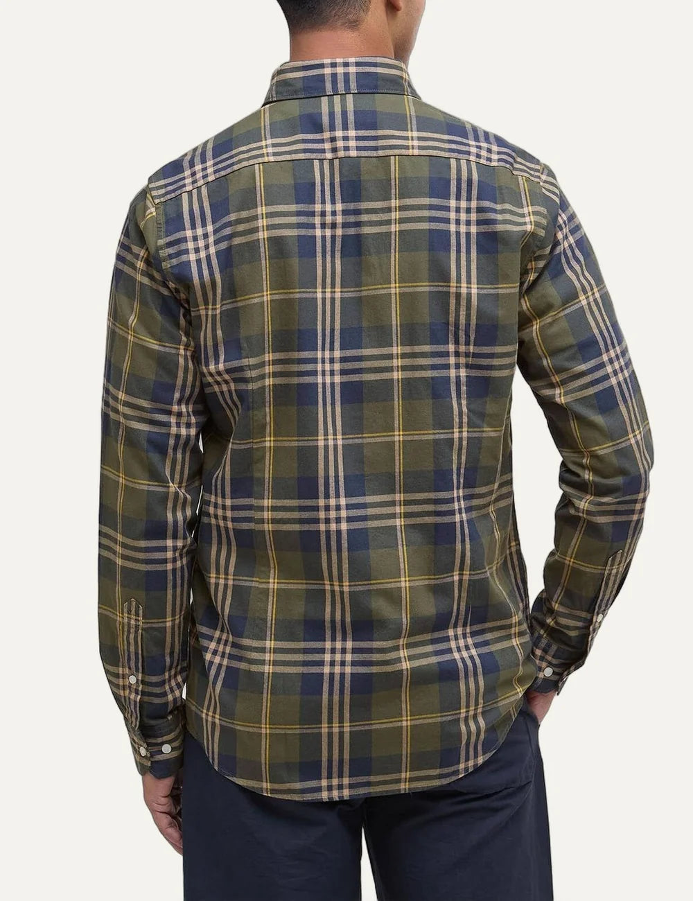 Barbour men's cotton check shirt in khaki, navy and beige back