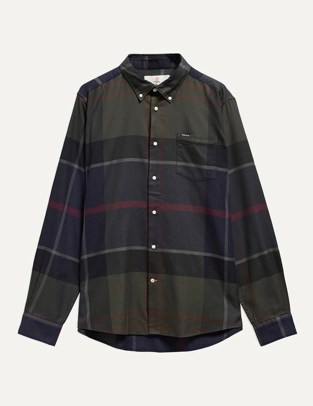 Barbour men's cotton check shirt in navy, dark green and burgundy