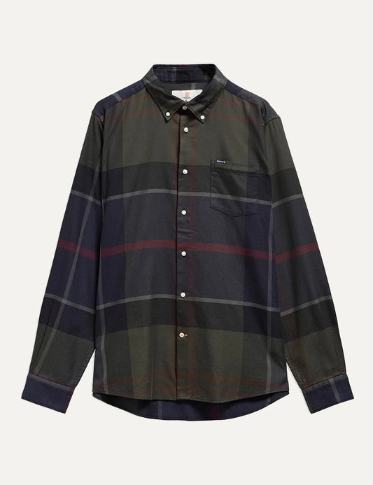 Barbour men's cotton check shirt in navy, dark green and burgundy