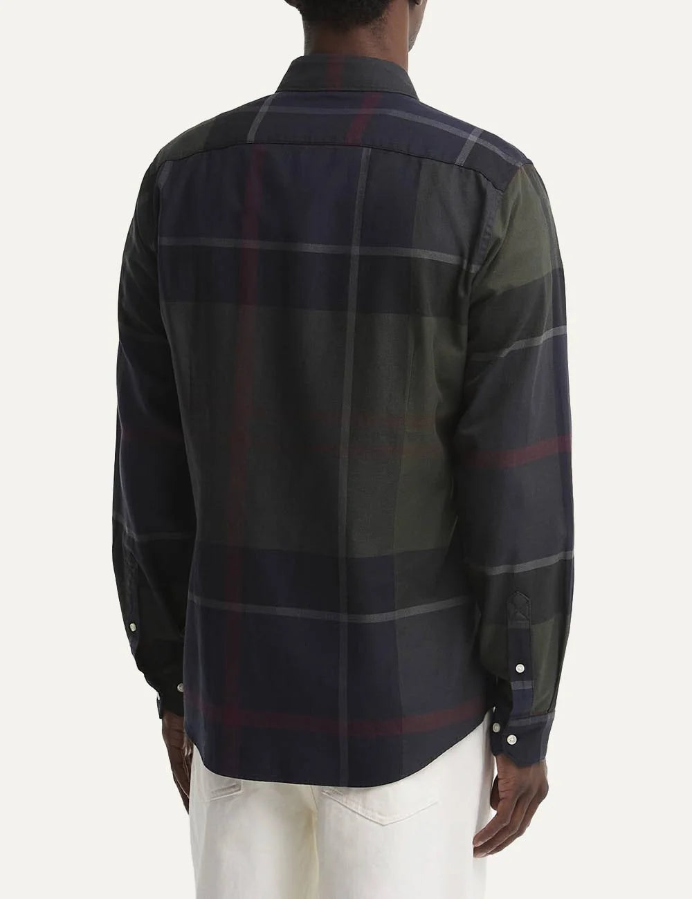 Barbour men's cotton check shirt in navy, dark green and burgundy back