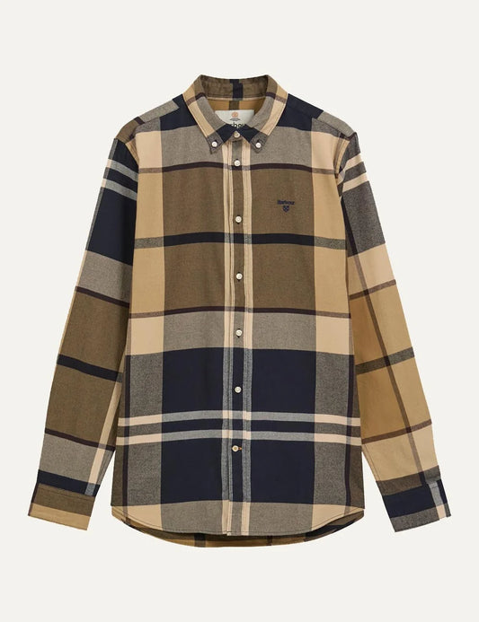 Barbour men's cotton tartan shirt in beige, brown and navy