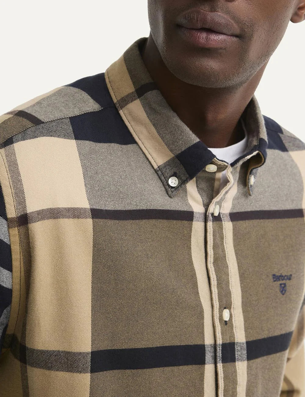 Barbour men's cotton tartan shirt in beige, brown and navy detail