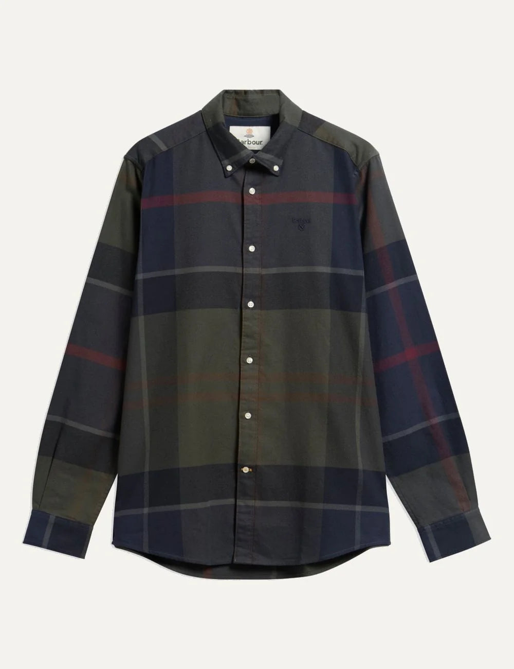 Barbour men's cotton tartan shirt in navy, green and burgundy