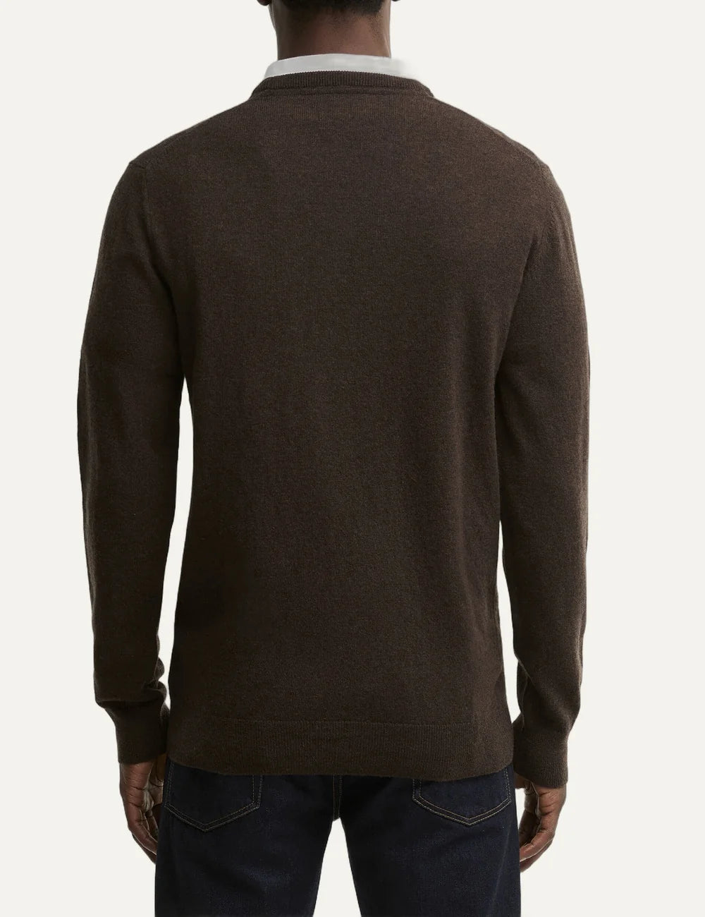 Barbour men's dark brown wool crew neck jumper back