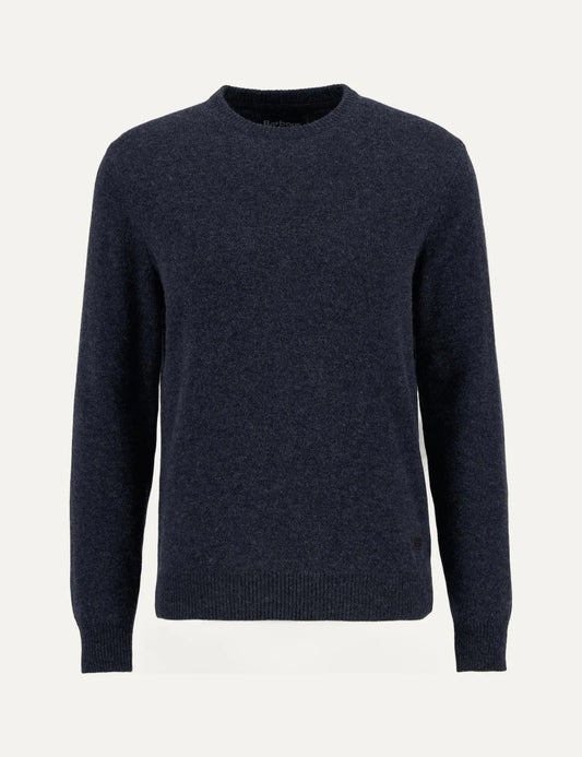 Barbour men's dark charcoal wool crew neck jumper with leather elbow patches