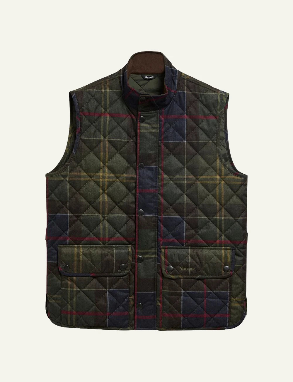 Men's Barbour dark green tartan quilted gilet with front pockets