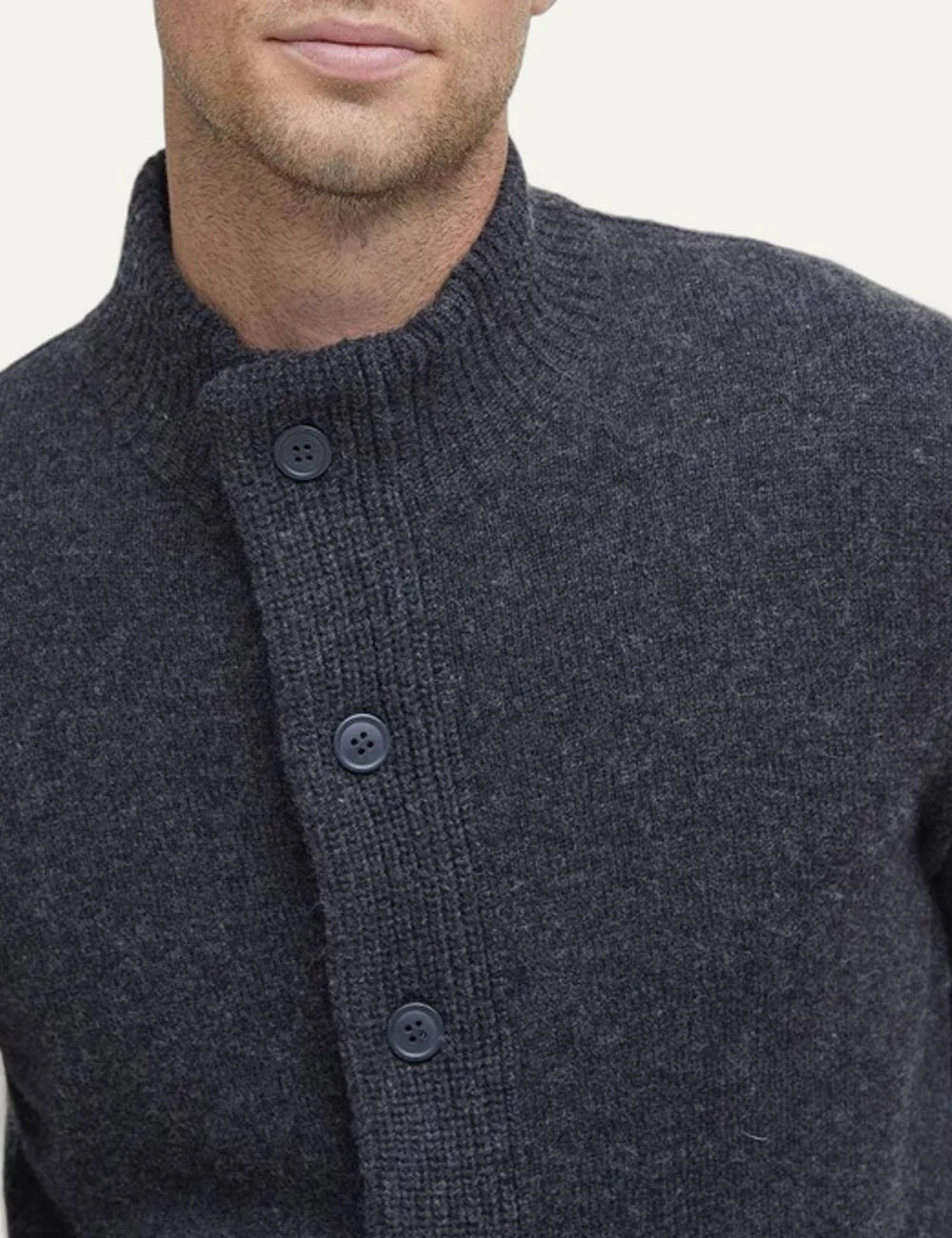 Barbour men's dark grey lambswool button-up knitted cardigan with Alcantara elbow patches detail