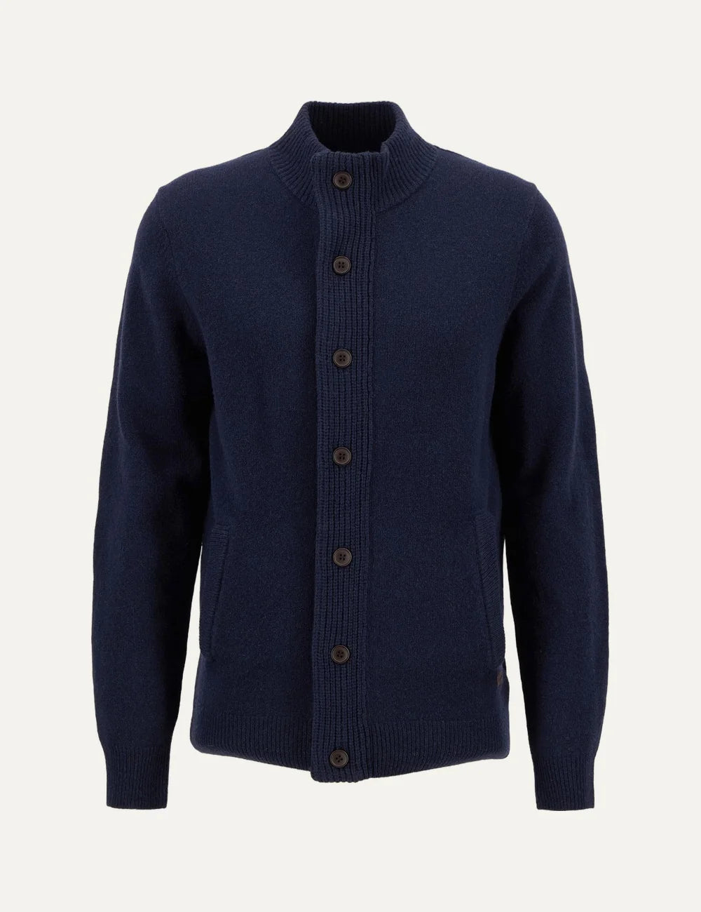 Barbour men's dark navy lambswool button-up knitted cardigan