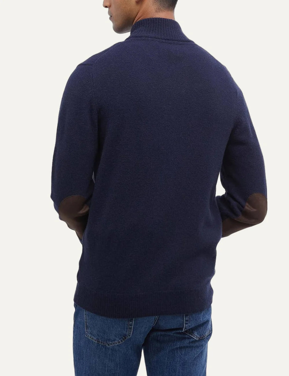 Barbour men's dark navy lambswool button-up knitted cardigan back