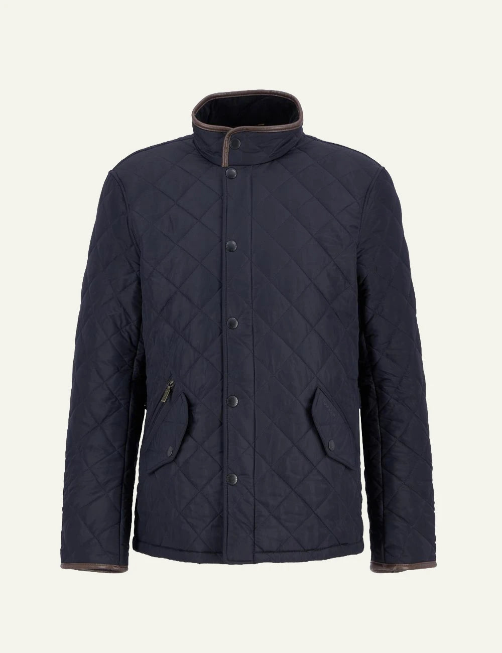 Men's Barbour dark navy quilted jacket with stand collar and front pockets
