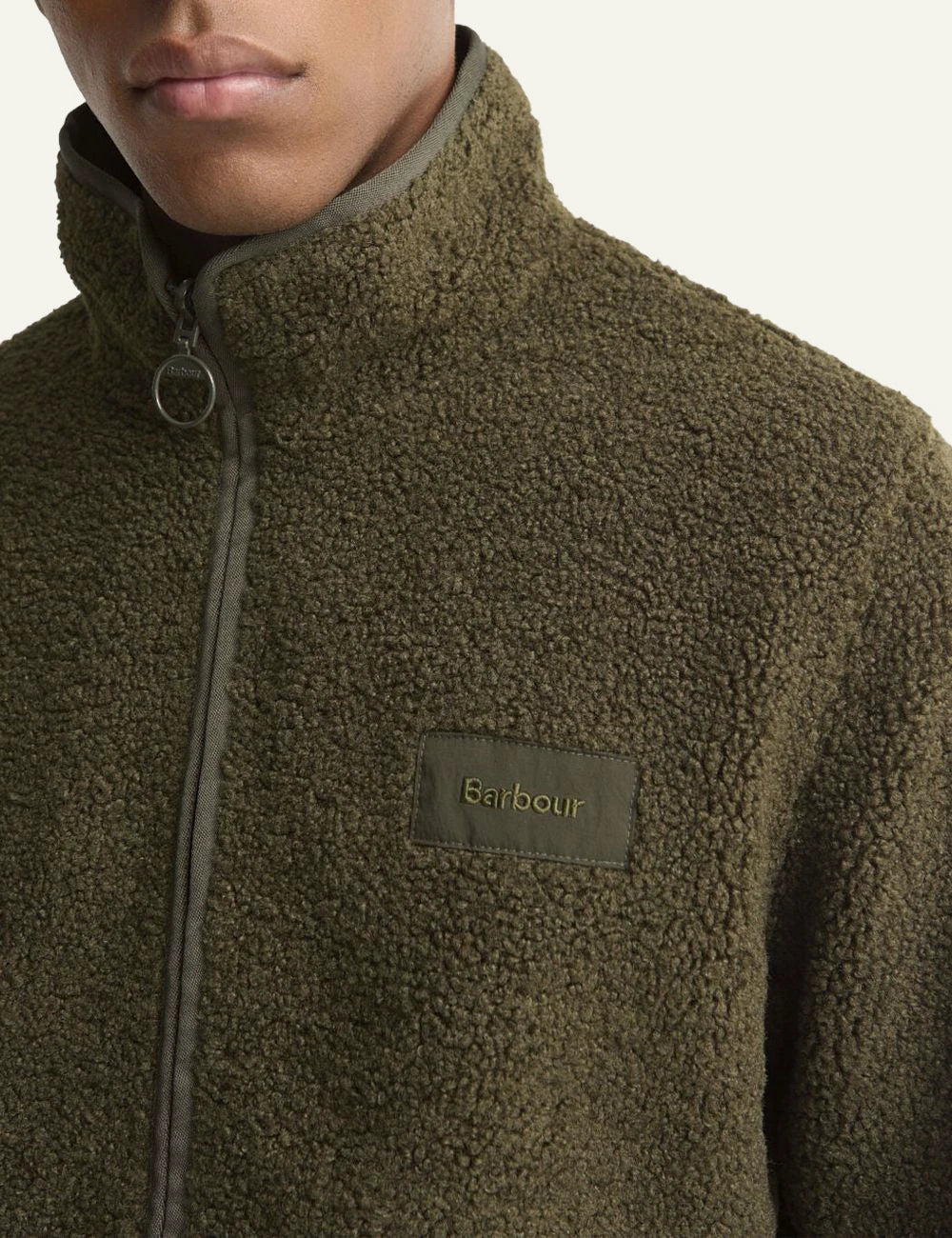 Men's Barbour dark olive reversible fleece jacket with zip closure detail