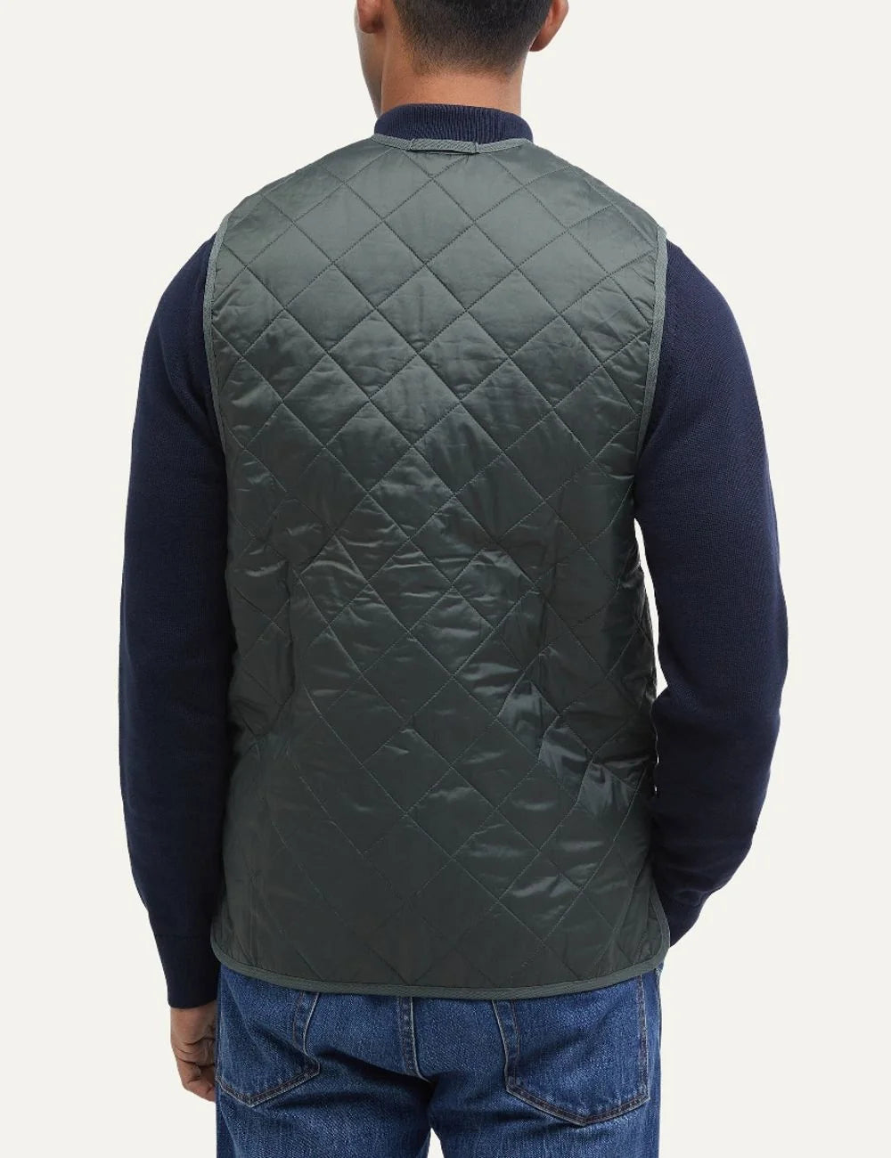 Barbour men's green diamond quilted nylon waistcoat with tartan lining and front patch pockets back
