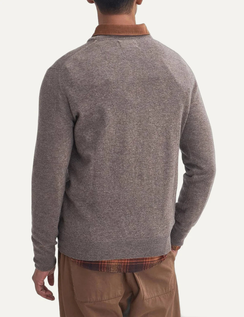 Barbour men's grey wool crew neck jumper back