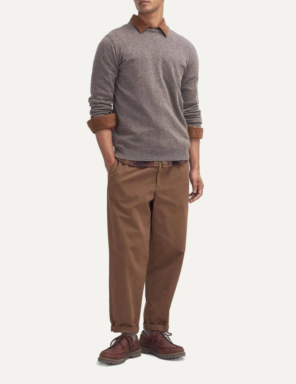 Barbour men's grey wool crew neck jumper full body